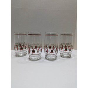 Vintage "Holiday Greetings" Christmas Glass Tumblers - Set of 4